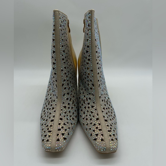 Lady Couture Breeze Gold Rhinestone Cutout Ankle Booties Sculpted Heel Size 12 - Picture 6 of 12